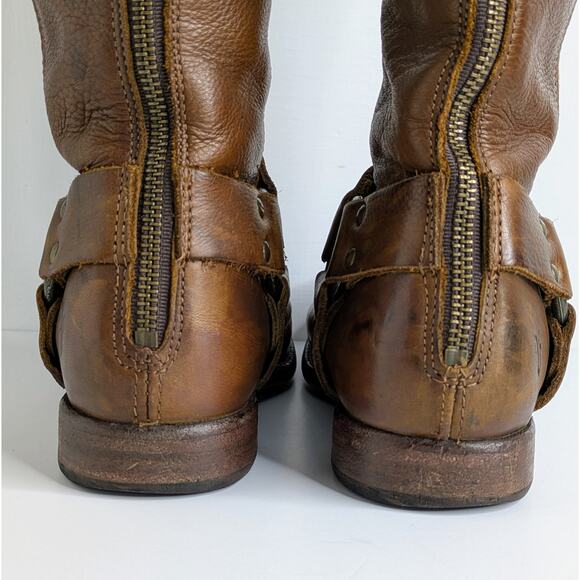Frye Phillip Harness Brown Leather Tall Boots 7.5 Equestrian Western Boho - Picture 7 of 16